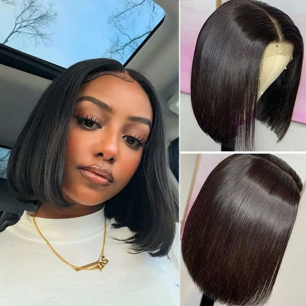 HD Transparent Lace Front Human Hair Wigs For Black Women Short Human Hair Bob Wigs Raw Indian Straight Lace Frontal Bob Wig