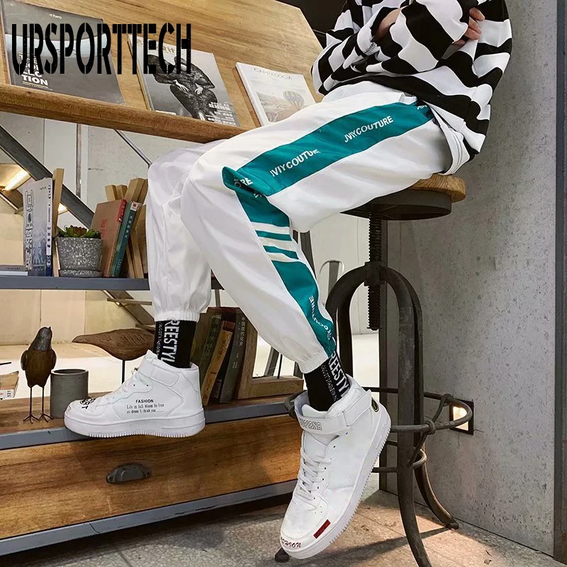 Джоггеры мужские в полоску по бокам брюки уличная одежда модные спортивные штаны