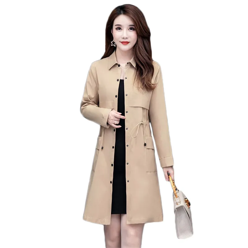 

Trench coat women khaki XL-4XL plus size 2020 spring autumn new Korean fashion slim long sleeve thin windbreaker feminina LD1345