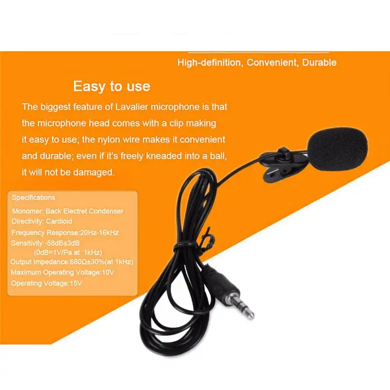 

3.5mm Plug Clip-on Lapel External Lavalier Clip Microphone For Cell Phone PC Laptop For Lecture Teaching Conference
