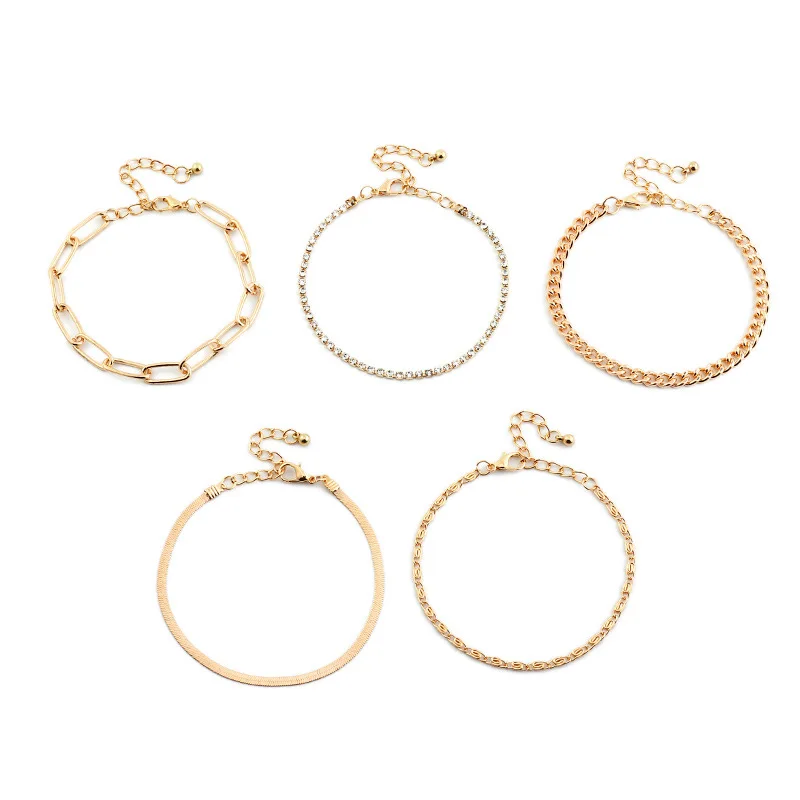 

YUNAO Fashion Bracelet Simple Thick Chain 5 Set Bracelet Textured Claw Chain Metal Bracelet High Quality Hot Selling Product