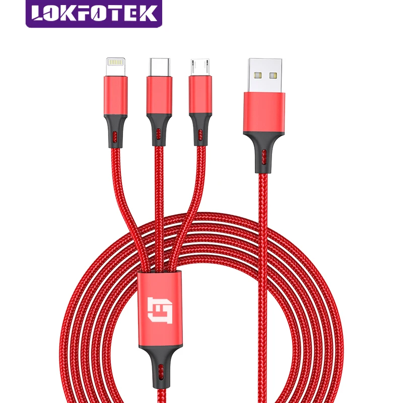 

LokFo 3 in 1 Nylon Braid Cable Regular Charge 1.2M Cable Micro USB Type C