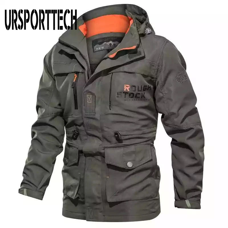 

Осенне-зимняя мужская куртка-бомбер с несколькими карманами, водонепроницаемая военная тактическая куртка с капюшоном, ветровка для мужчин, пальто для улицы, штормовка