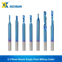 single flute milling cutter 3 175mm shank left hand down cutter nano blue coated end mill for wood plastic cnc router bit