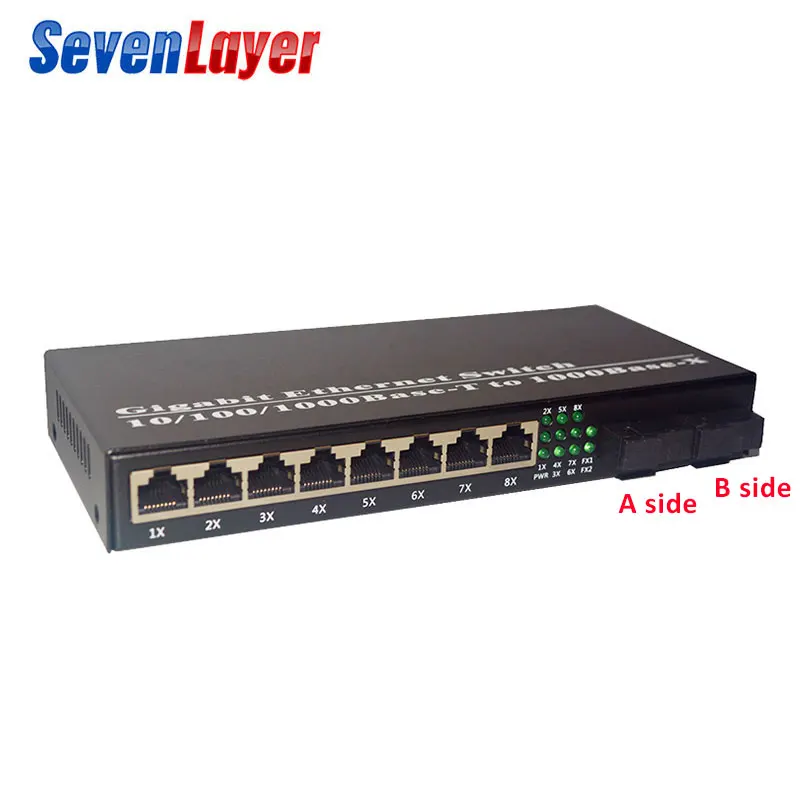 Волоконно-оптический медиаконвертер, гигабитный Ethernet коммутатор 10/100/1000M 8 RJ45 UTP и 2 SC оптоволоконный порт