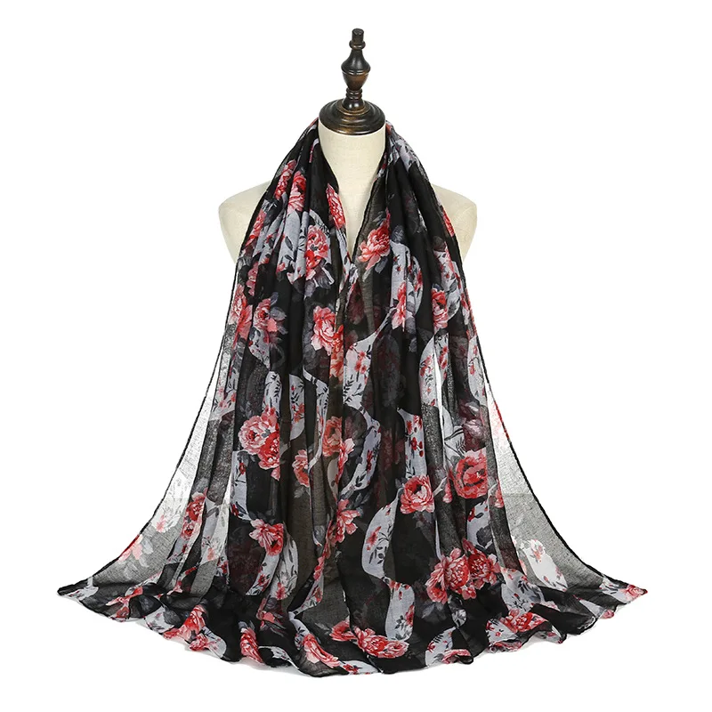 FS Новый Зимний Элегантный ретро большой цветок вуаль шарф для женщин из хлопка и
