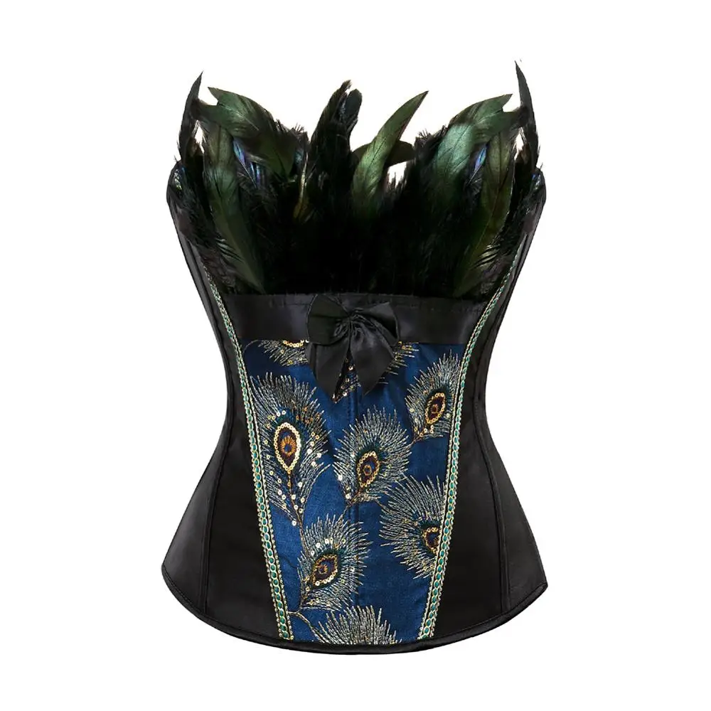

Corsets Steampunk Feather Peacock Glitter Pirate Showgirl Bustier Basque Carnival Costume Halloween Women Party Club Night Femme