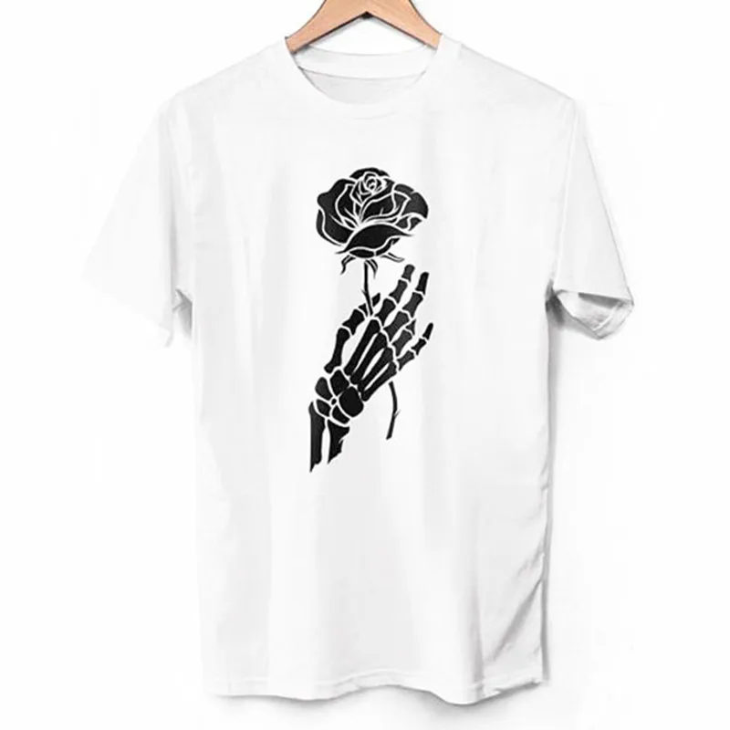Женская футболка с коротким рукавом принтом скелета и розы в стиле панк
