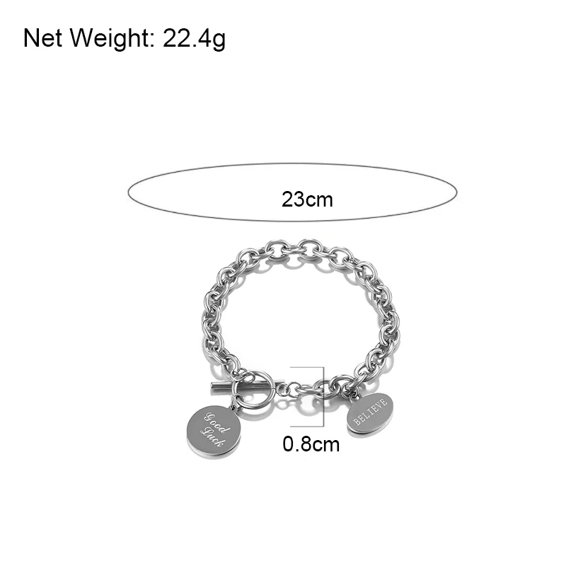 

ALLYES Simple Thick Chain Bracelets Statement Hip Hop OT buckle Good Luck Believe Charm Stainless Steel Bracelet Men Jewelry