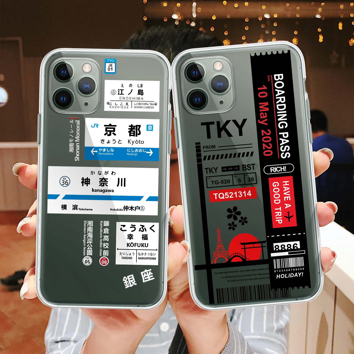 

Case For iPhone 11 Pro Max 12 Mini X Xs XR SE 2020 SE2 8 7 Plus Travel Label Tag Japanese Ticket Landmark Clear TPU Cover