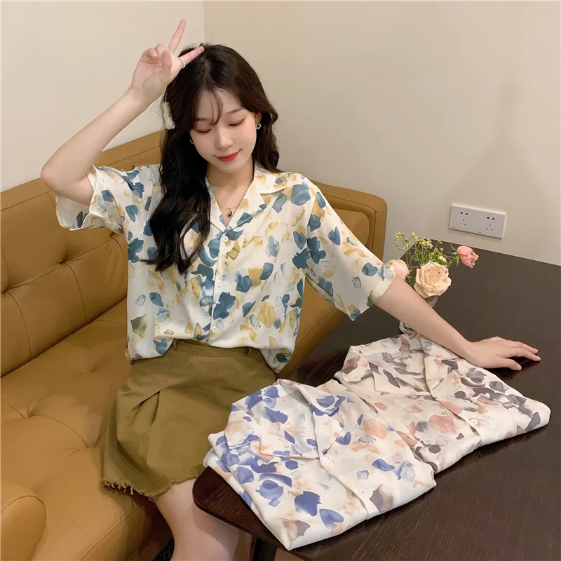

Summer Temperament Leisure Oil Painting Oversized Shirt Tops Shirts For Women Plus Size Boho Clothing Korean Fashion Tee 2021