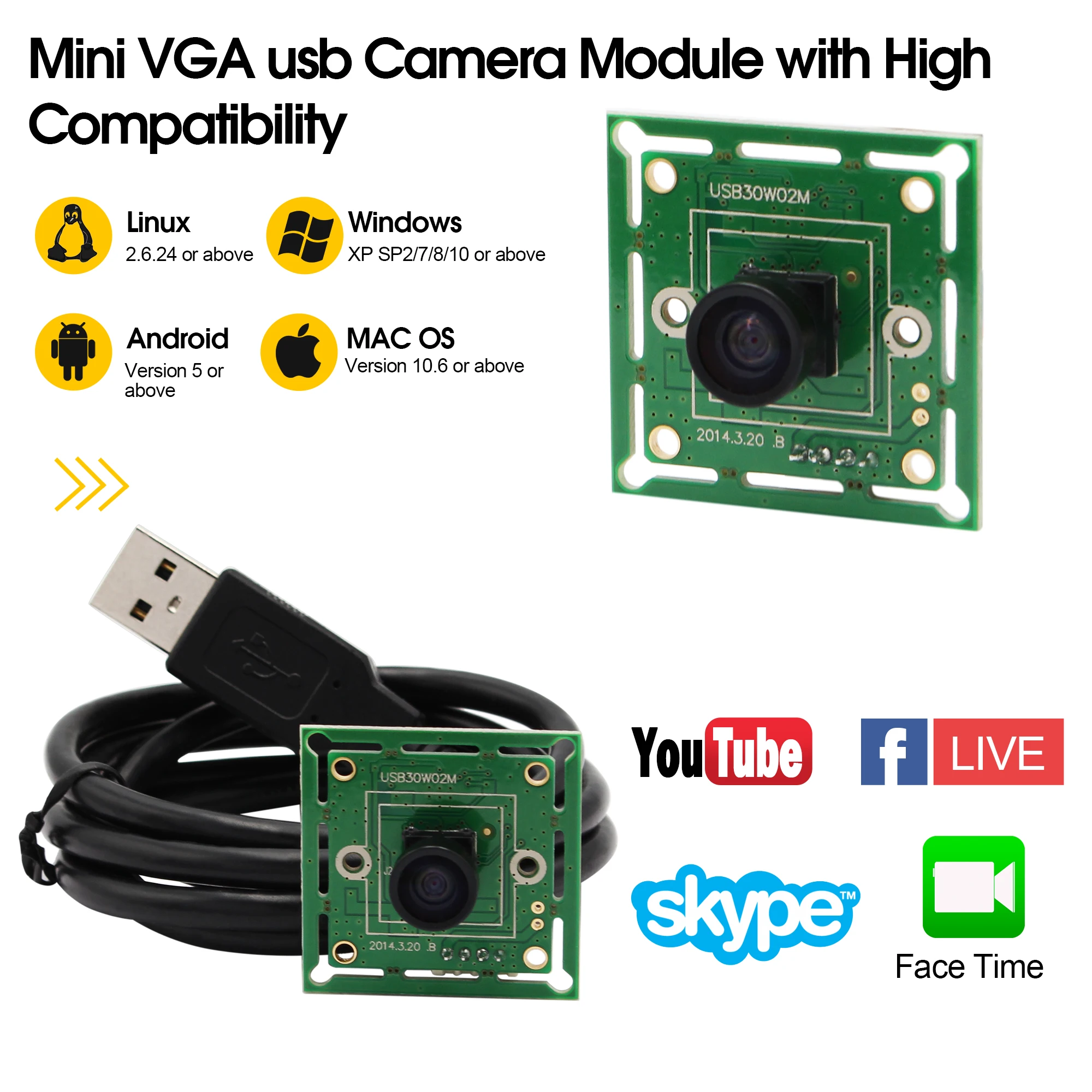 ELP 640*480 VGA USB2.0 OmniVision OV7725 цветной CMOS 120 градусов широкоугольный объектив M7 USB модуль