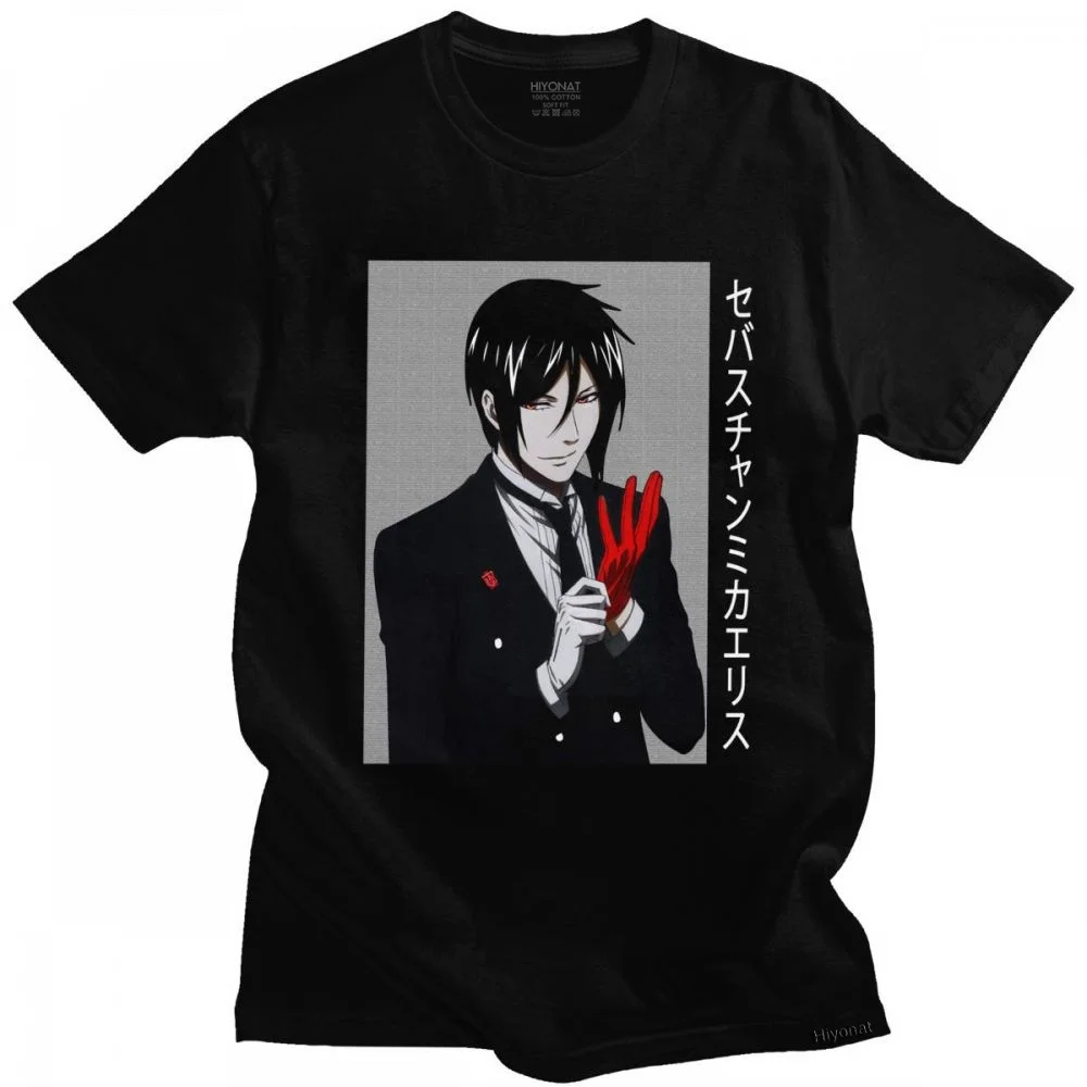

Kuroshitsuji-T-Shirt-for-Men-100 -- Graphic-Футболка-короткий рукав-черный-Батлер-Себастьян-Michaelis