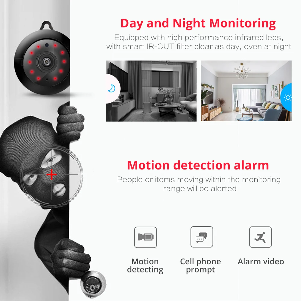 EMEOBE 720P беспроводная мини WiFi IP CCTV Наблюдение ИК Ночное Видение Обнаружение