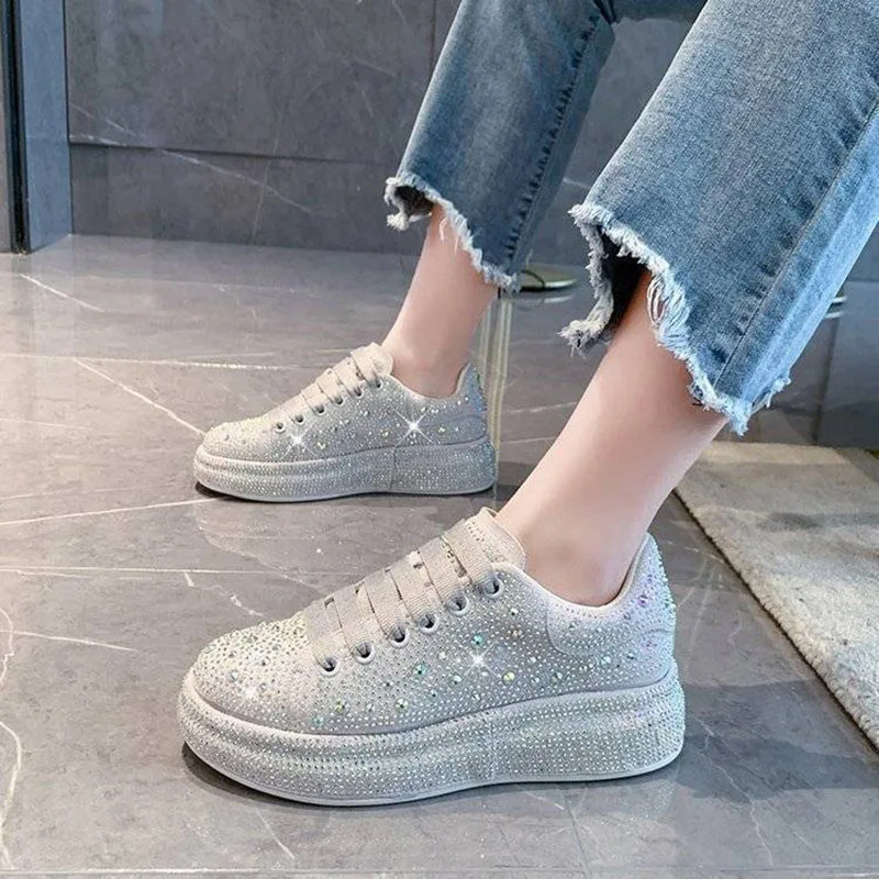 

2021 Designer Rhinestone Glitter Sneakers Girls Superstar Platform Chunky Vulcan Shoes Women's Autumn Shoes Woman White Sneaker