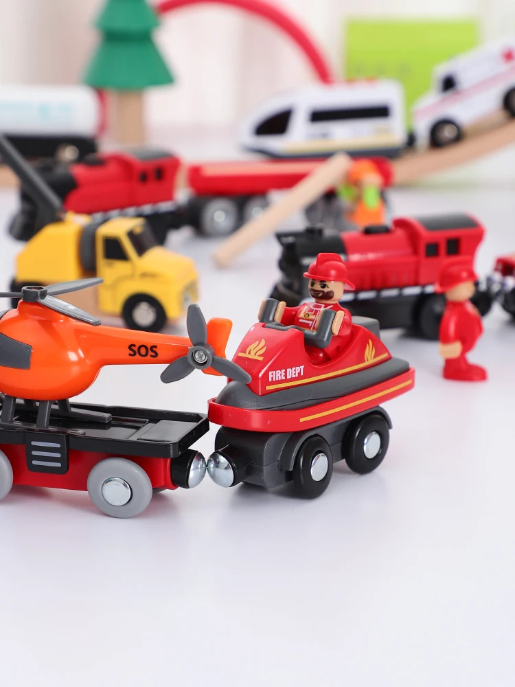 

Electric Train Set Toys Connected with Wooden Tracks Wood Car Rail Toys Set Slot Car Wooden Railway Track Kids Birthday Gifts