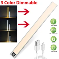 3 color dimmable cabinet light kitchen led lights pir motion sensor thermal led usb rechargeable aluminum shell lamp night light