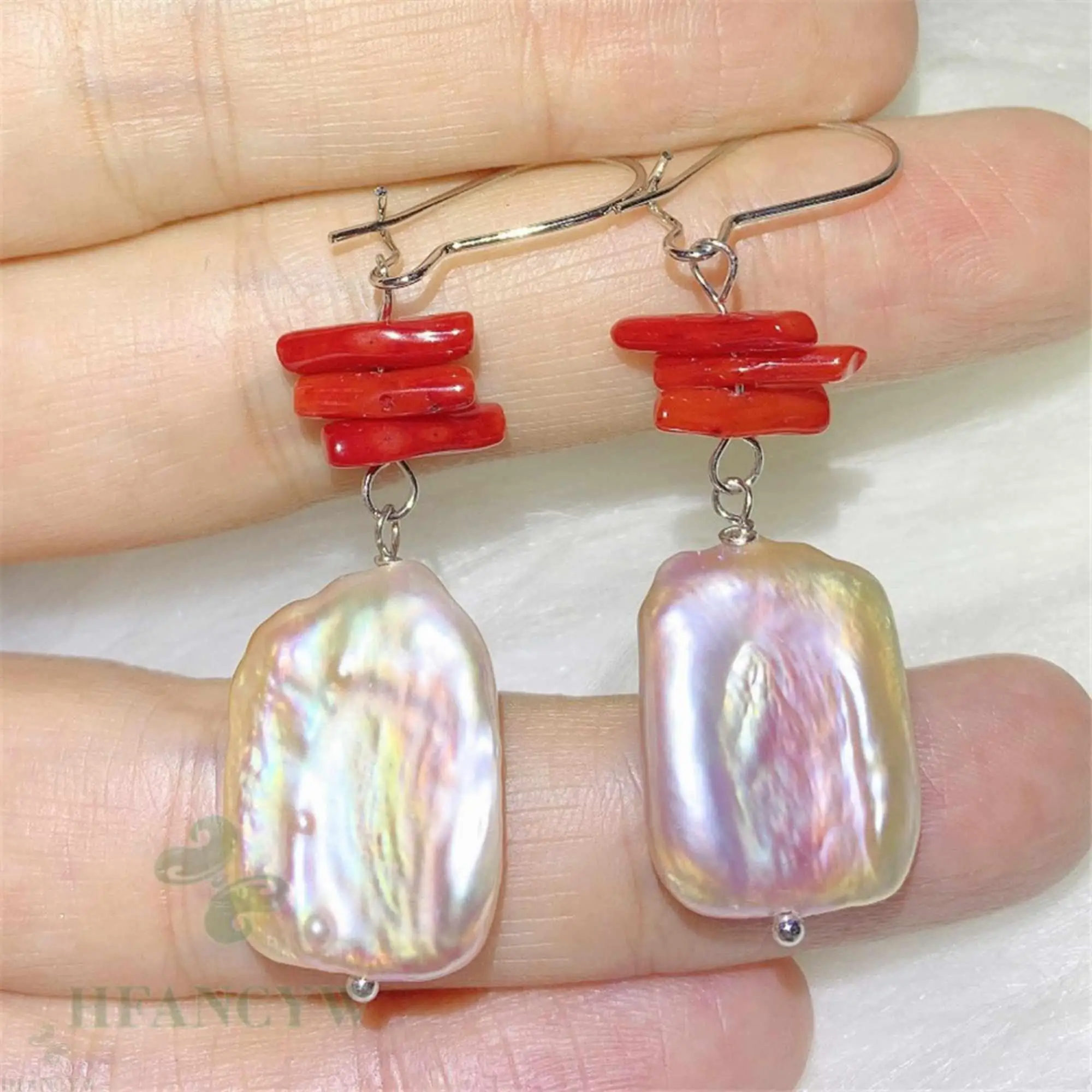 

Natural Multicolor Baroque Pearl Red coral Silver Earring gift Holiday gifts FOOL'S DAY New Year Party Cultured Jewelry