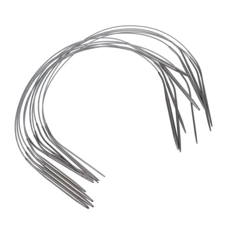 11 Sizes 43cm Durable Silver Crochet Knitting Needle Tool Set Stainless Steel Circular Sewing Needles | Дом и сад