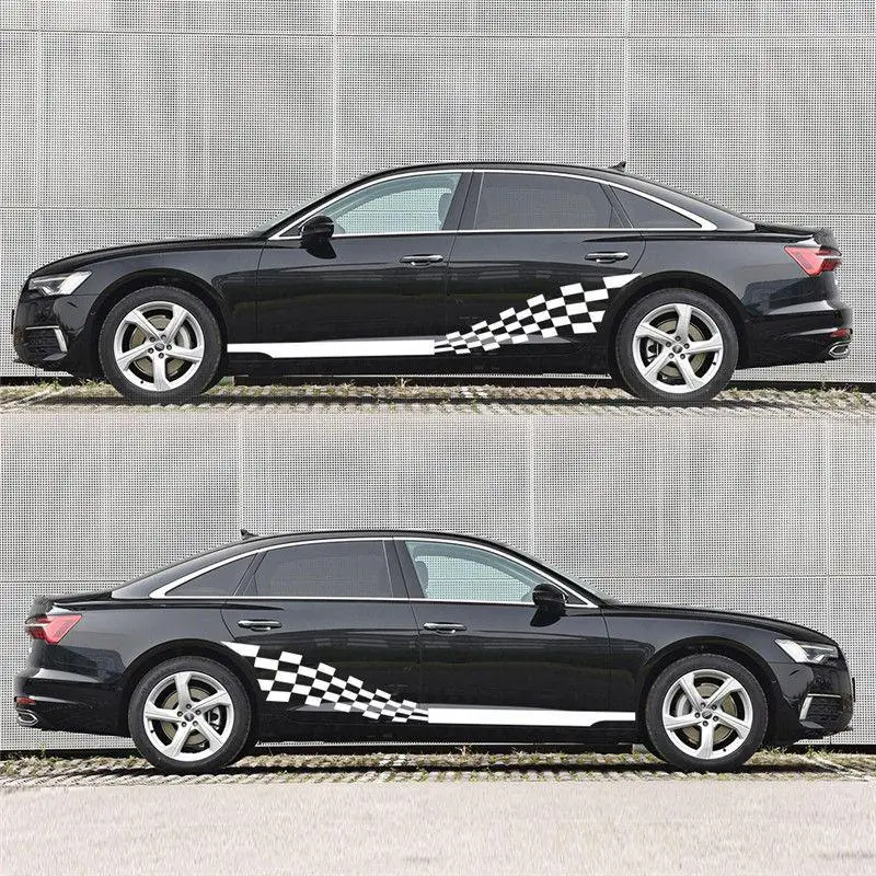 2PCS 215CMx44CM Both Sides Car Stickers DIY Checkered Flag Racing Stripes Wrap Vinyl PVC Film Body | Автомобили и мотоциклы