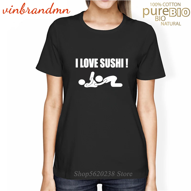Забавная женская футболка с надписью I Love Sushi хлопковая Сексуальная короткими