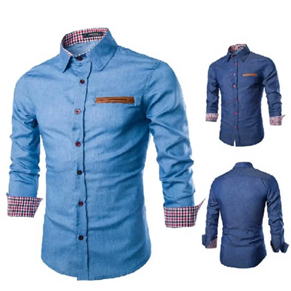 Хит 2019 мужские джинсовые рубашки с длинным рукавом мужская модельная рубашка