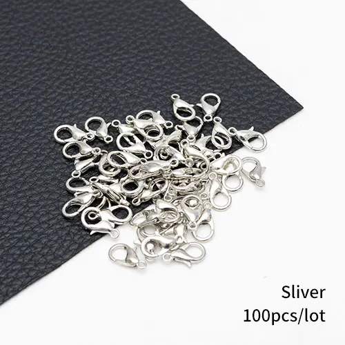 Silver 100pcs 100 шт./лот, 3 цвета, застежка-коготь из цинкового сплава для ювелирных изделий, ожерелья, браслетов, без никеля(12x7 мм - Цвет: Silver 100pcs