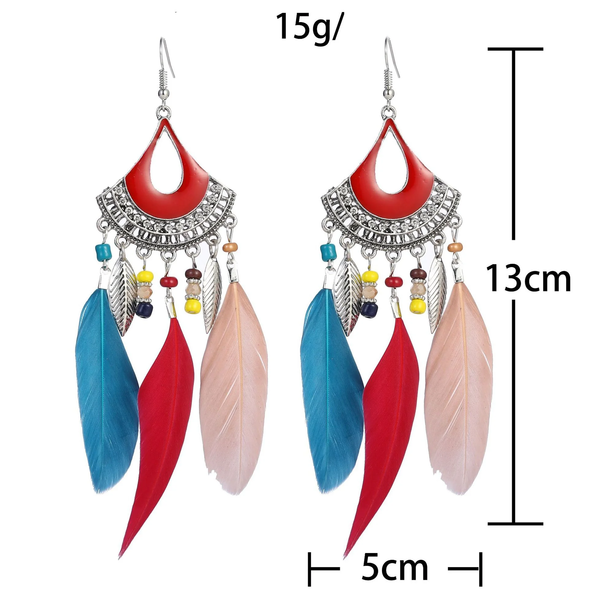 

2021 Bohemian Feather Tassel Earrings Ohrringe Silver Color Alloy Vintage Statement Earrings Boho Indian Jewelry Kolczyki