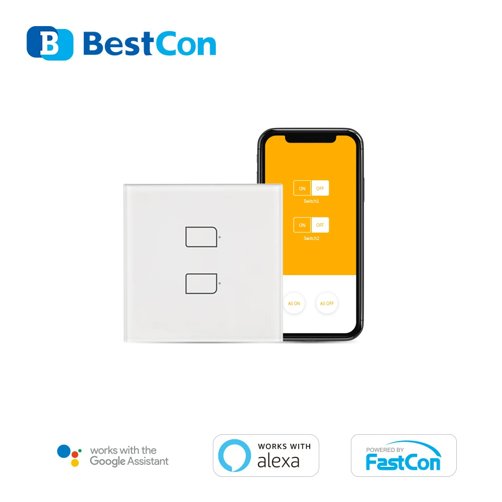 

BroadLink BestCon TC2S-2gang EU версия сенсорный Панель Смарт настенный светильник переключатель с помощью одножильного работает с Amazon Alexa и Google Assistant