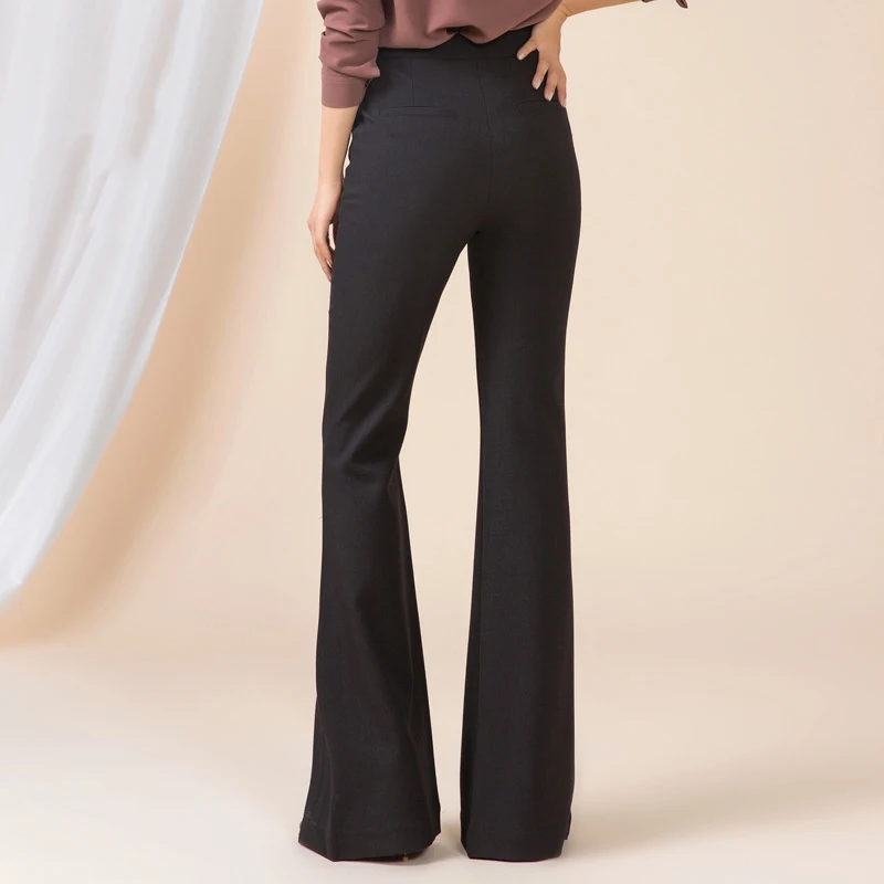 brand hot sale autumn winter flared pants women high waist plus large size slit black suit trousers long lengthen for tall women free global shipping