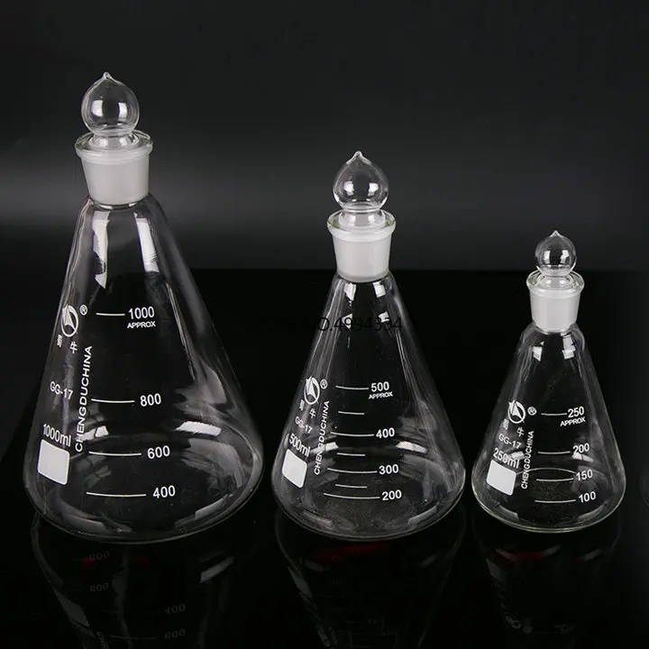 Стеклянная колба erlenmeyer от 50 мл до 1000 коническая с заземляющей пробкой для