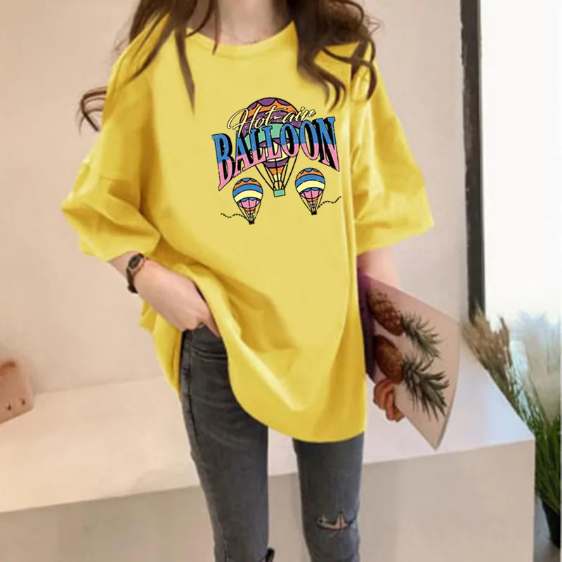 

Women's Medium Long Cartoon Printed T-shirt Short Sleeve T-shirt Women's Loose Round Neck Harajuku Top