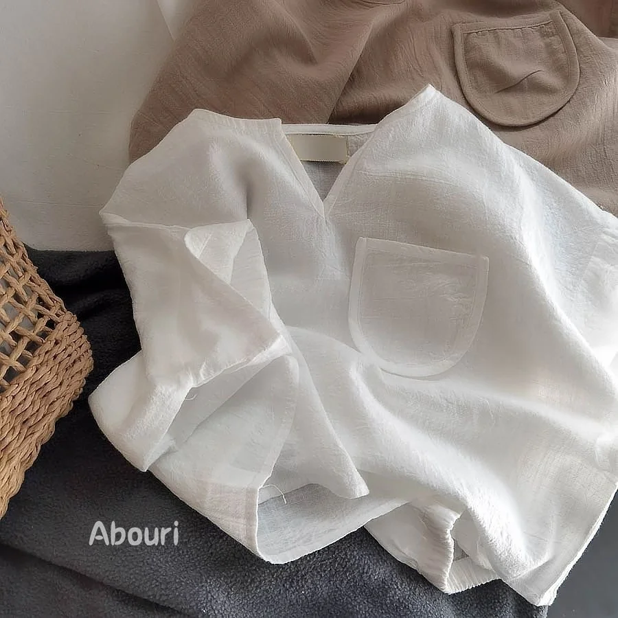 

Топ с V-образным вырезом для мальчиков и девочек, тонкий Воздухопроницаемый удобный топ из мягкого хлопка и конопли с карманами, в Корейском ...