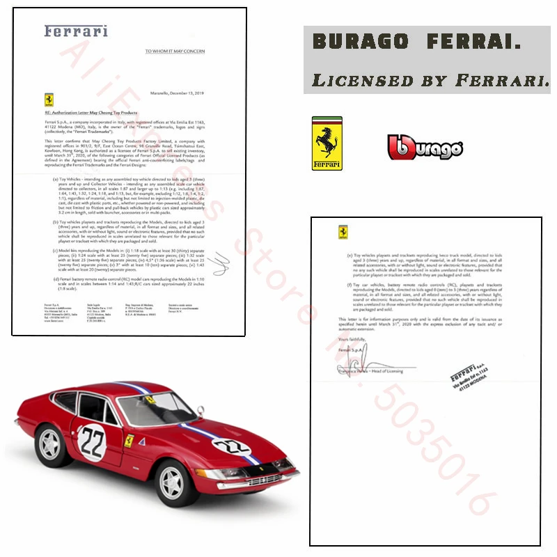 Bburago 1:24 Феррари 365 GTB4 гоночный авторизованный производителем моделирование