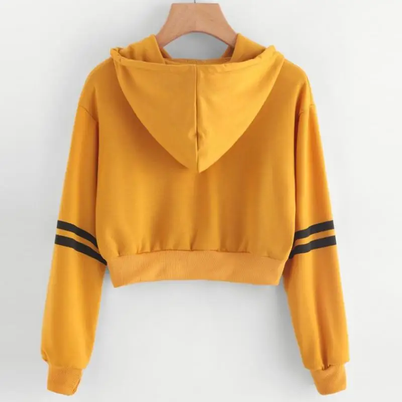 Фото Women's Fashion Sweatshirt Women Varsity-Striped Drawstring Crop Hoodie Jumper Pullover Tops dropshipping Женская одежда Women's Fashion Sweatshirt Women Varsity-Striped Drawstring Crop Hoodie Jumper Pullover Tops dropshipping Женская одежда