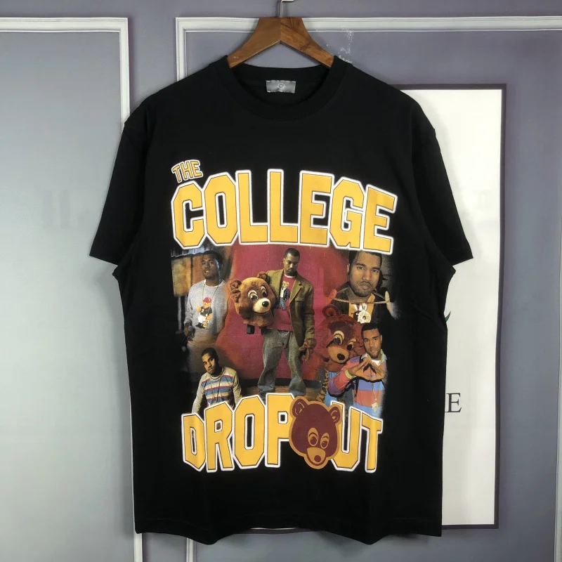 Kanye West College Dropout T shirt Men Women Digital Printing Washed Top Tees T-shirts clothing