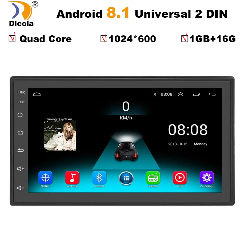 " ips экран 1G 16G Android 8,1 Автомобильный мультимедийный gps 2 DIN универсальный Радио сенсорный экран стерео навигация без DVD плеер с RDS
