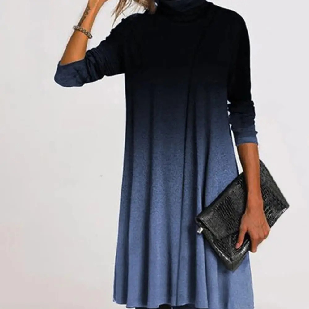 Женское свободное мини-платье с длинным рукавом и воротником-хомутом - купить по