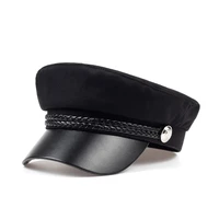 voron 2018 female hat spring 100 cotton navy hat fashion black leather fixed crown silver buckle winter warm hat berets hat cap