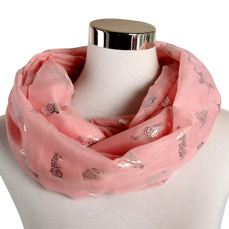 Женские леопардовые шарфы FOXMOTHER черно розовые в виде тигра золотистого цвета с