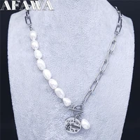 spanish veterinarian veterinario stainless steel freshwater pearls necklace women silver color jewelry collares mujer n3748s01