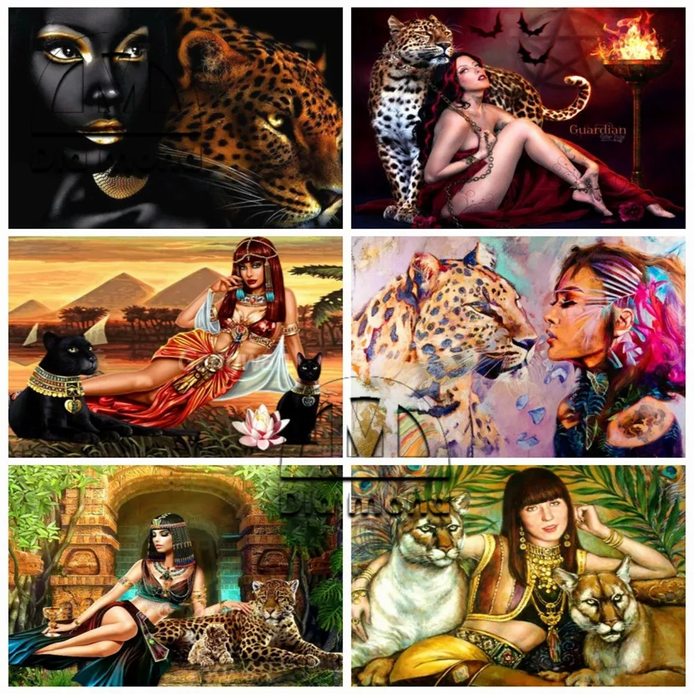 Животные и женщины алмазная живопись полная картина леопард тигр настенное