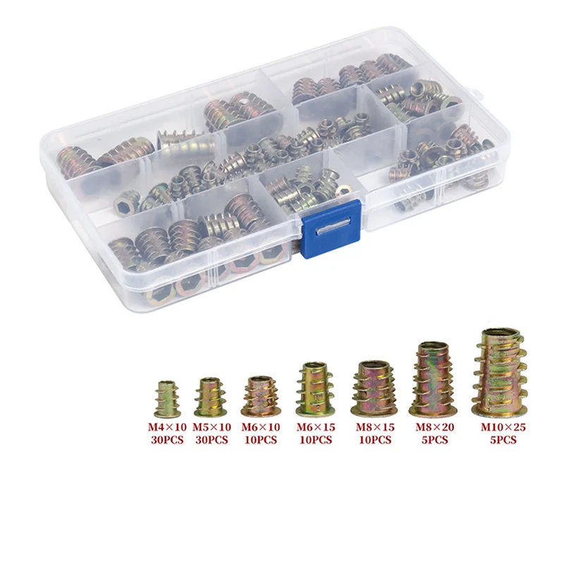 100 шт. Резьбовая шестигранная вставка Гайка Отвертка древесина винт латунные