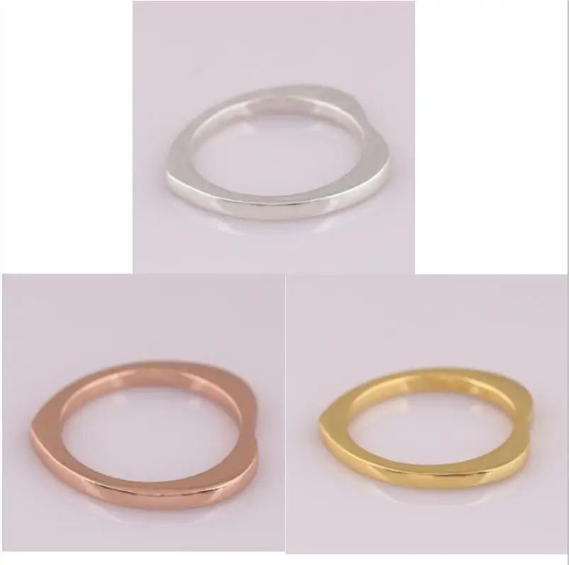 

Authentic 925 Sterling Silver pan Ring Golden Heart ShaPe With Signature Ring For Women Wedding Party Gift Fine Jewelry