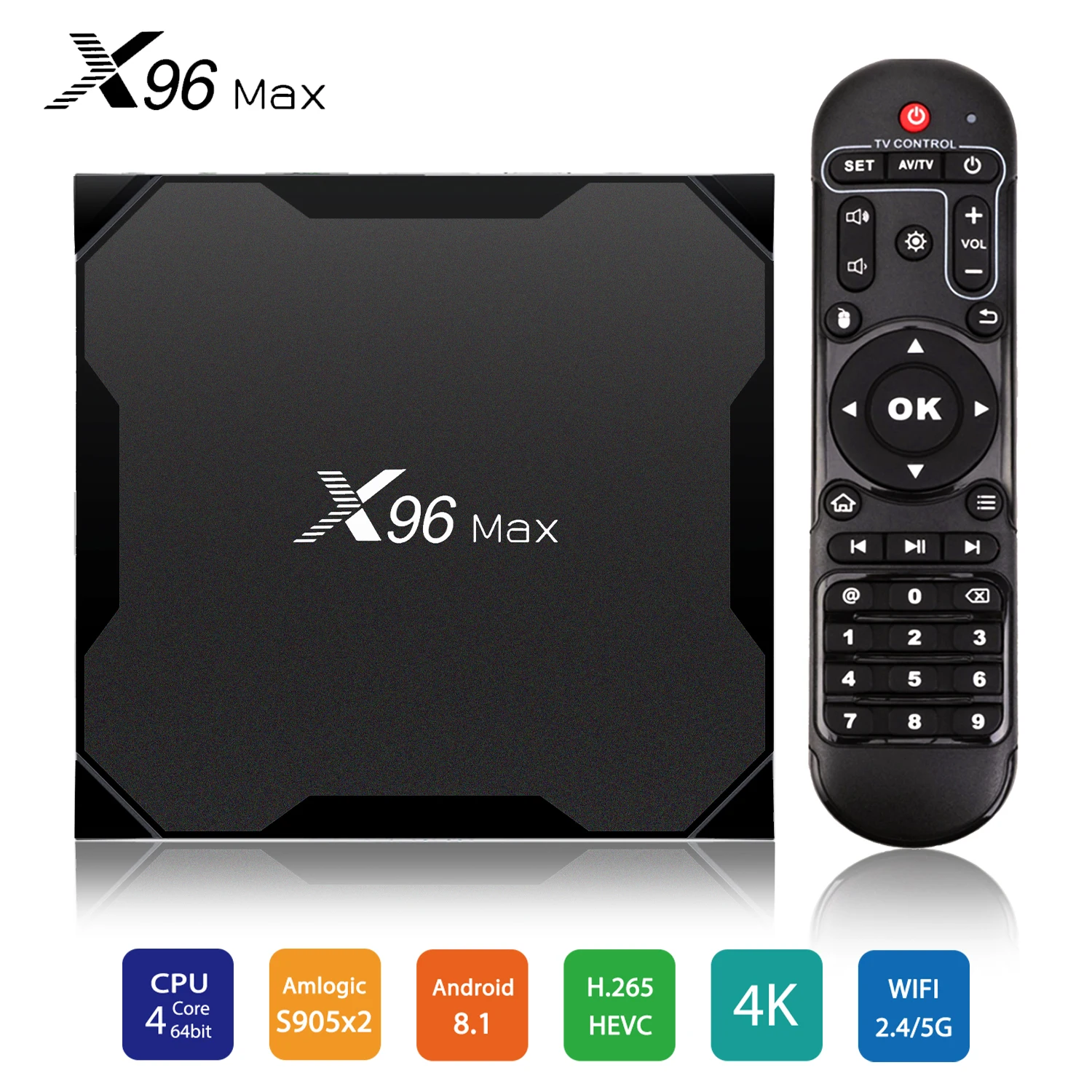 Funfuture X96 Max Смарт ТВ BOX Android 8 1 Amlogic S905X2 LPDDR4GB 64 Гб 4 ядра 2 г/5G Wi Fi BT4.0 1000 м H.265 4K60fps Декодер