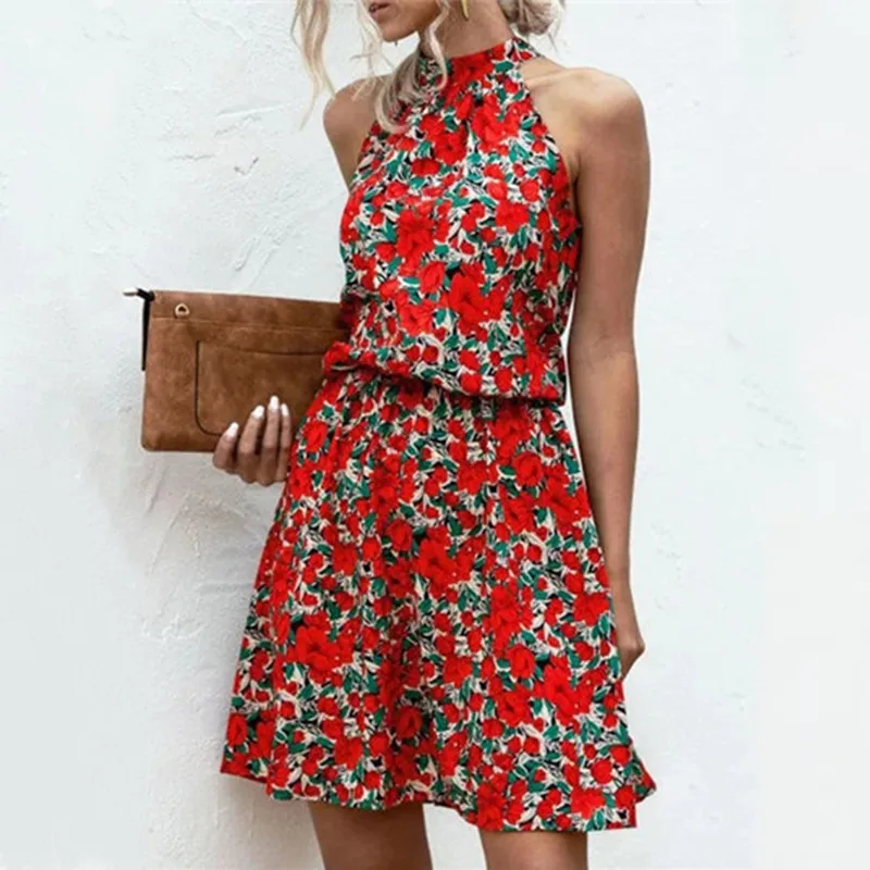 New Women Summer Dress Floral Beach Halter Elegant Bohemian Casual Loose Fashion Ladies Dresses | Женская одежда