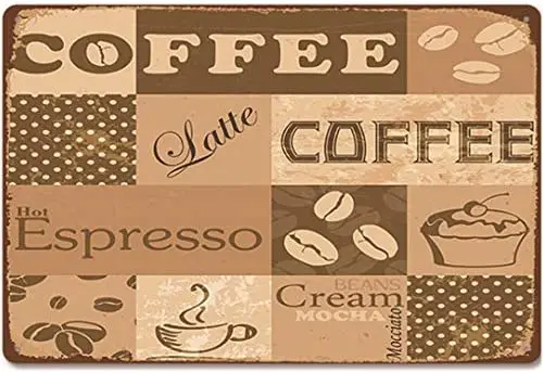 

Nostalgia Time Original Retro Design Latte Coffee Tin Metal Signs Wall Art | Thick Tinplate Print Poster Wall Decoration for