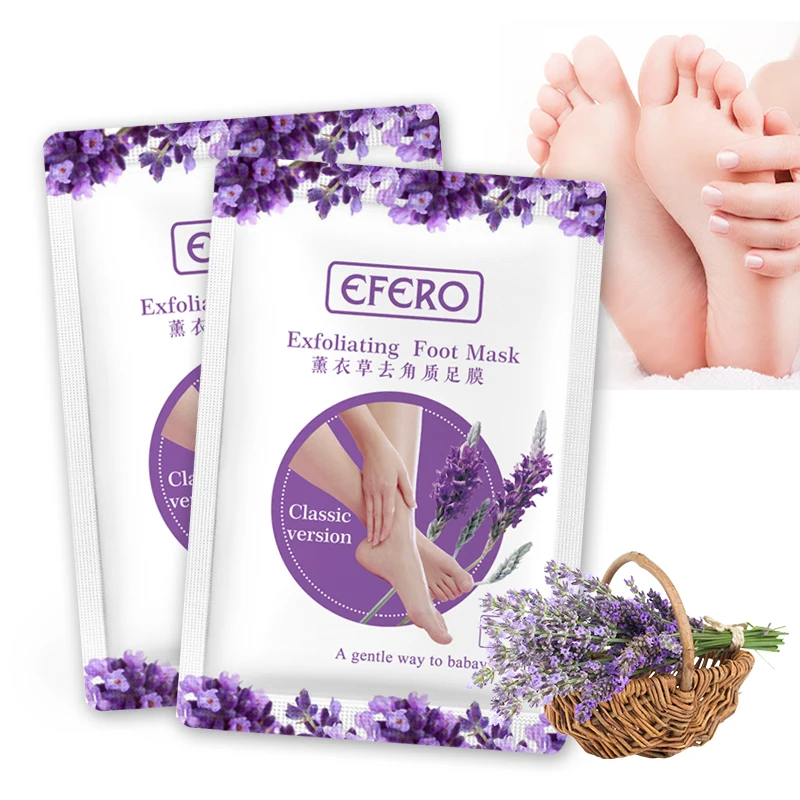 

EFERO 2pair=4pcs Lavender Foot Mask Exfoliating Renewal Pedicure Socks Remove Dead Skin Heel Scrub Feet Peel Mask for Legs