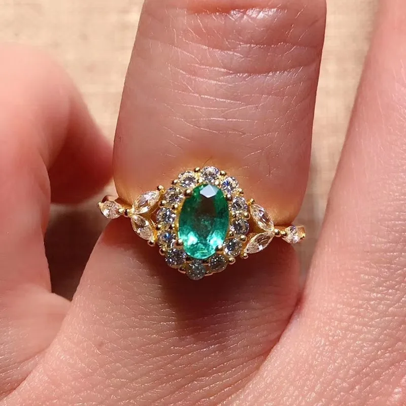 

UBESTNICE Vintage 925 Sterling Silver High Clarify Natural Gemstone Emerald Resizable Rings For Women Wedding Gift Fine Jewelry