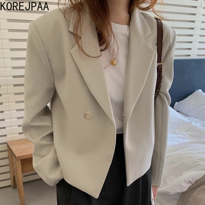 

Korejpaa Women Jacket 2021 Korean Fashion Chic Autumn Retro British Wind Lapel A Button-down Wild Long-sleeved Suit Jackets Top